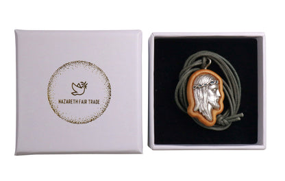 Visage of Jesus Olive Wood Necklace in gift box