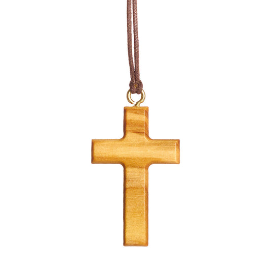 Minimalistischer Kreuz-Halskettenanhänger aus Olivenholz, handgefertigt in Nazareth für Männer, Frauen, Jungen und Mädchen