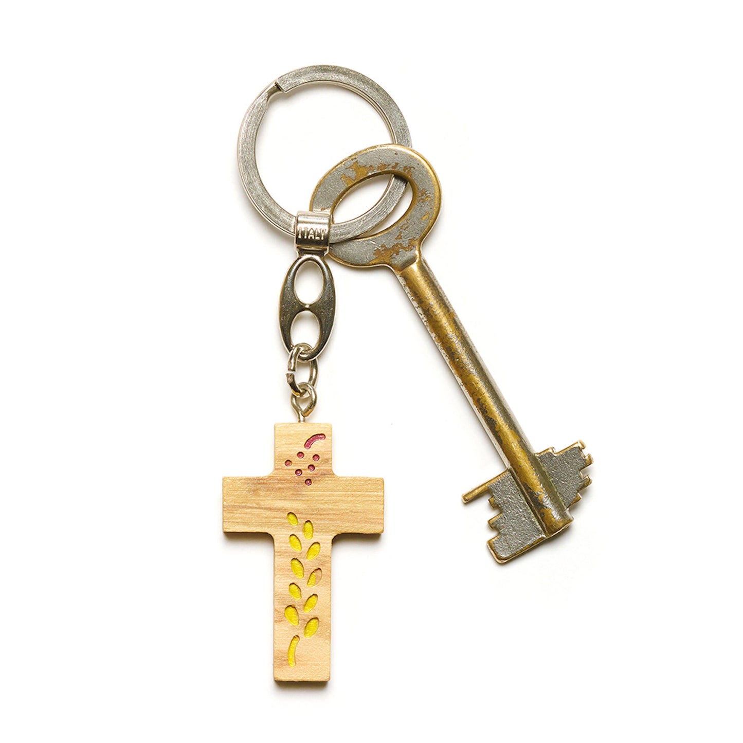 Prosperity cross olive wood engraved keychain handmade in Nazareth