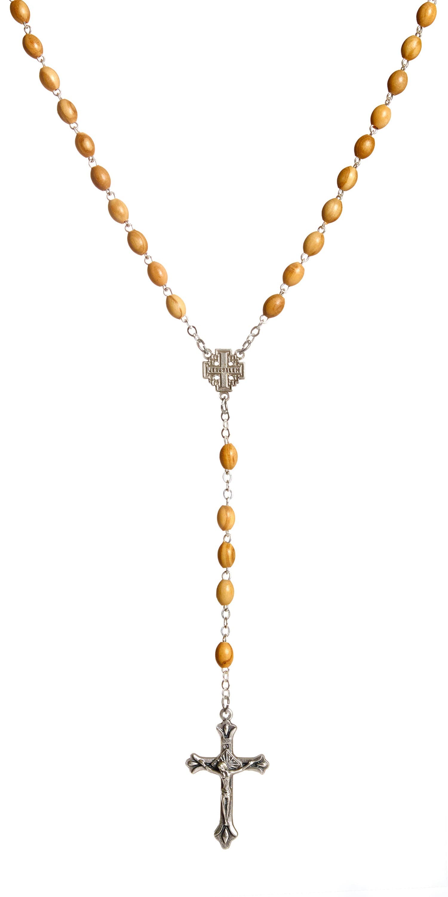 Rosary Jerusalem cross olive wood necklace handmade in Nazareth - NazarethFairTrade