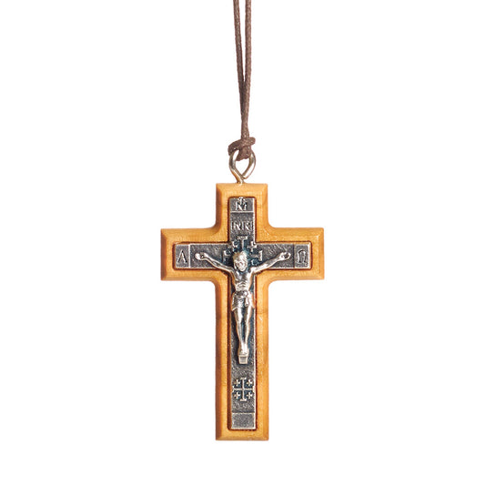 Collier croix crucifix en bois d'olivier en métal fait à la main à Nazareth