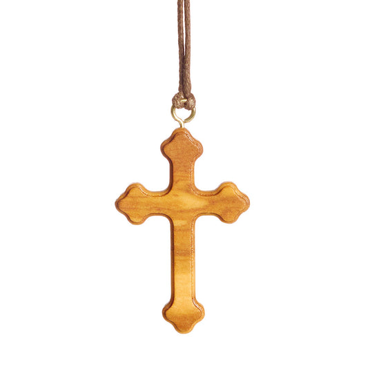 Orthodoxer Kreuz-Halskettenanhänger aus Olivenholz, handgefertigt in Nazareth für Männer, Frauen, Jungen und Mädchen