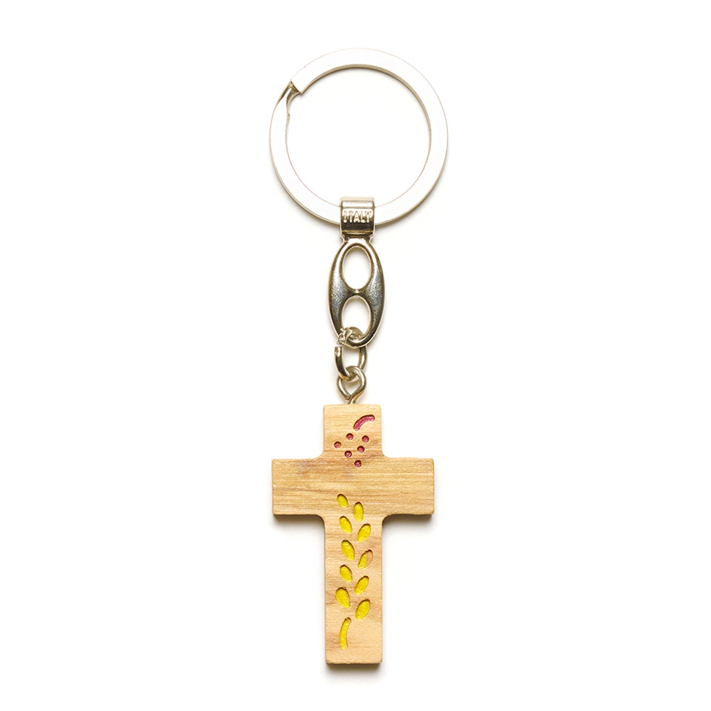 Prosperity cross olive wood engraved keychain handmade in Nazareth