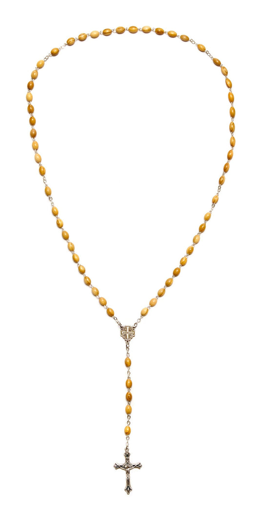 Rosenkranz-Jerusalem-Kreuz-Halskette aus Olivenholz, handgefertigt in Nazareth