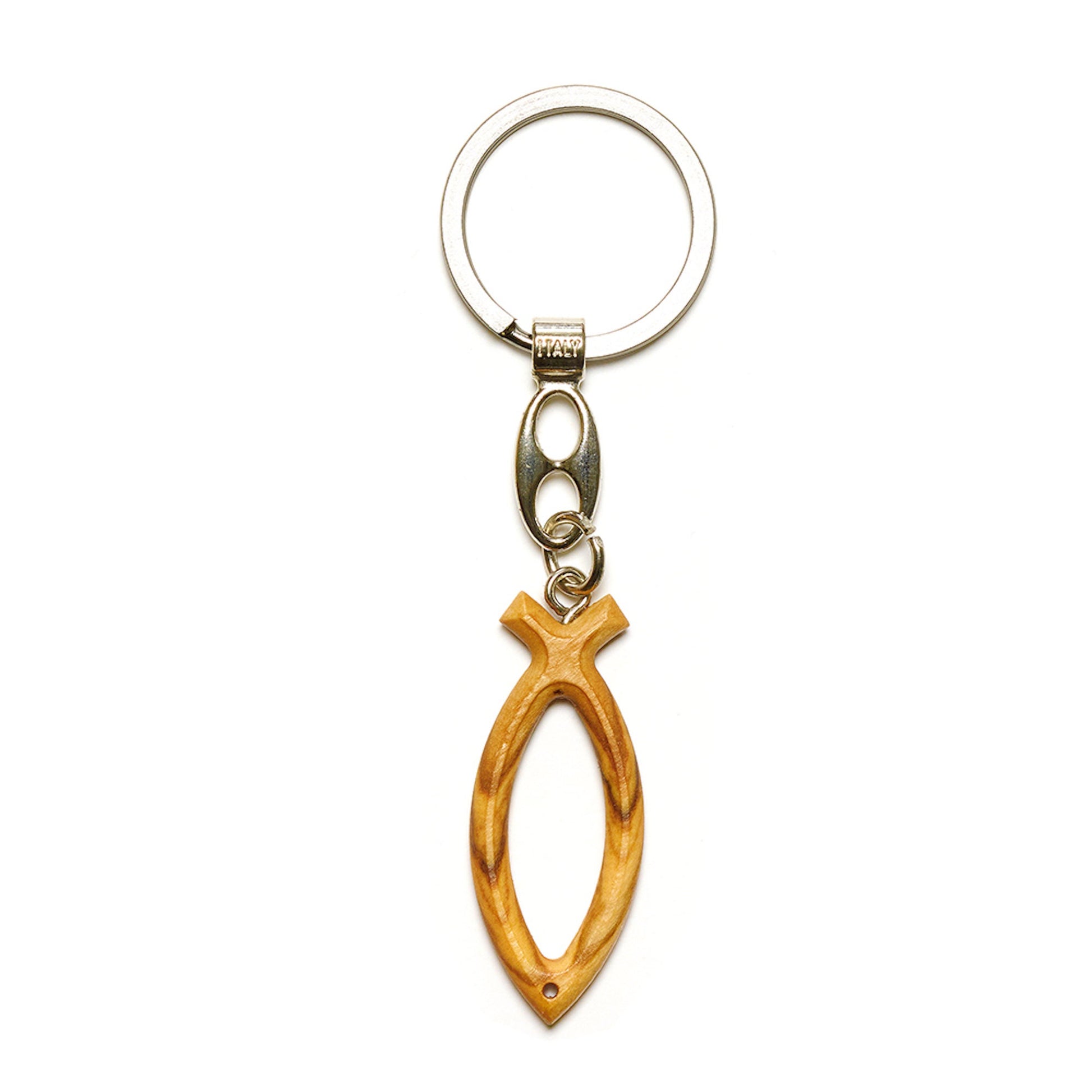 Jesus fish Ichthus olive wood symbol keychain handmade in Nazareth - NazarethFairTrade