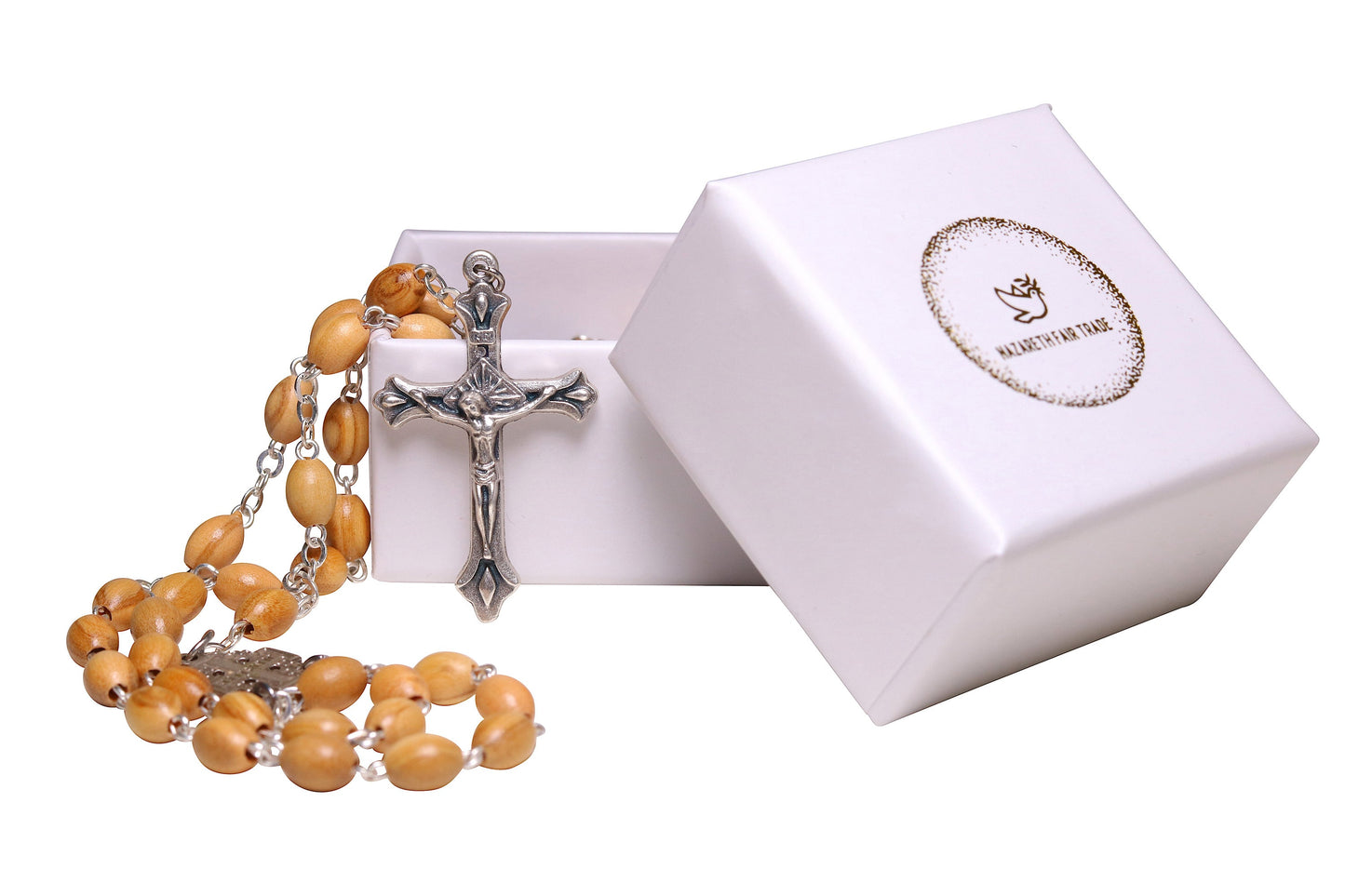 Rosary Jerusalem cross olive wood necklace handmade in Nazareth - NazarethFairTrade