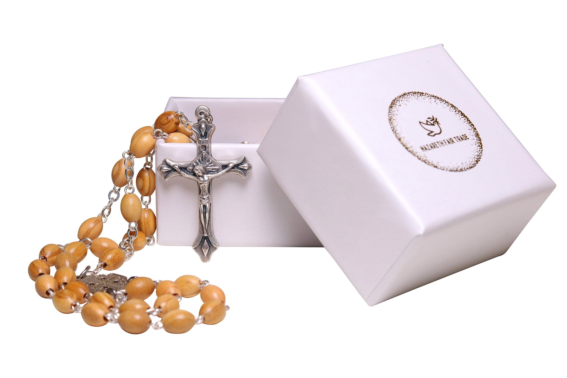 Rosary Jerusalem cross olive wood necklace handmade in Nazareth - NazarethFairTrade