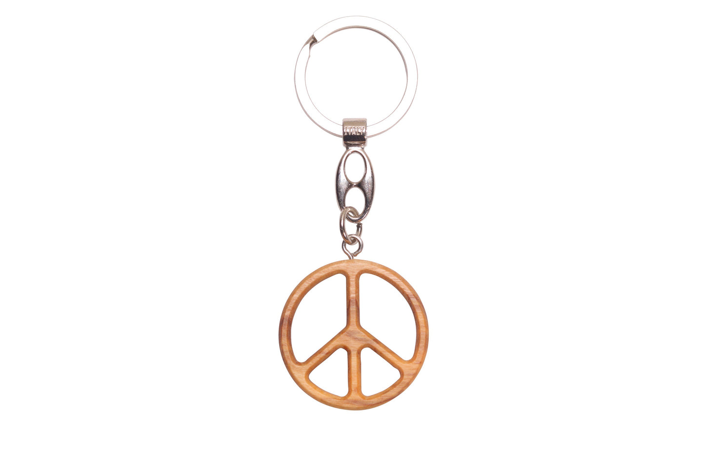 Handmade Olive Wood Peace Sign Keychain, Pendant Symbol, Hand Crafted In Nazareth - NazarethFairTrade