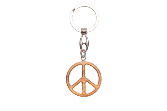 Handgefertigter Friedenszeichen-Schlüsselanhänger aus Olivenholz, Anhängersymbol, handgefertigt in Nazareth