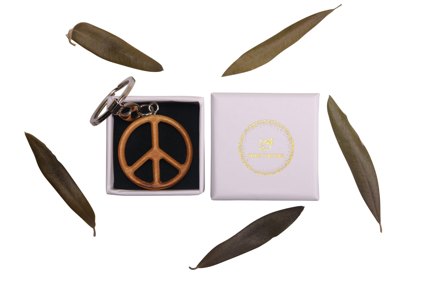 Handmade Olive Wood Peace Sign Keychain, Pendant Symbol, Hand Crafted In Nazareth