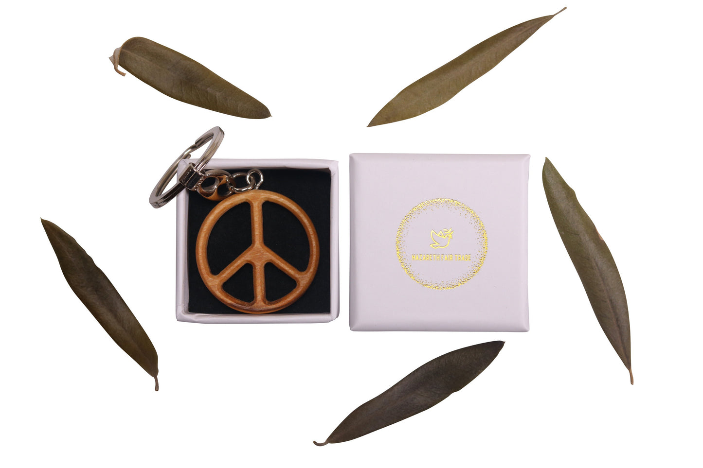 Handmade Olive Wood Peace Sign Keychain, Pendant Symbol, Hand Crafted In Nazareth - NazarethFairTrade
