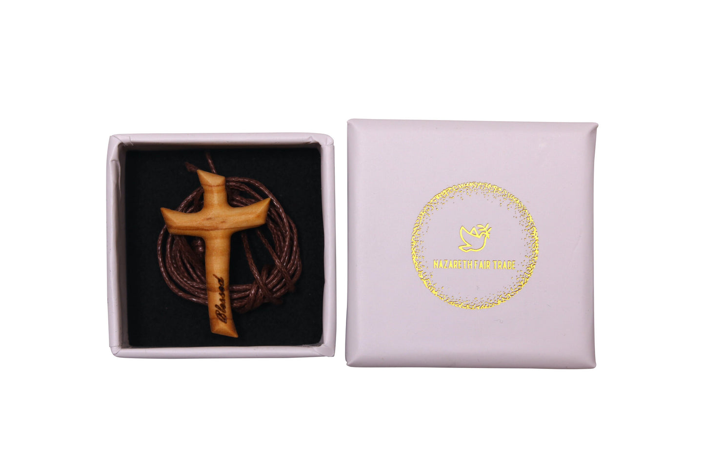 Collier de croix en bois d’olivier fait à la main, fabriqué à Nazareth, pendentif gravé pour hommes, femmes, garçons et filles