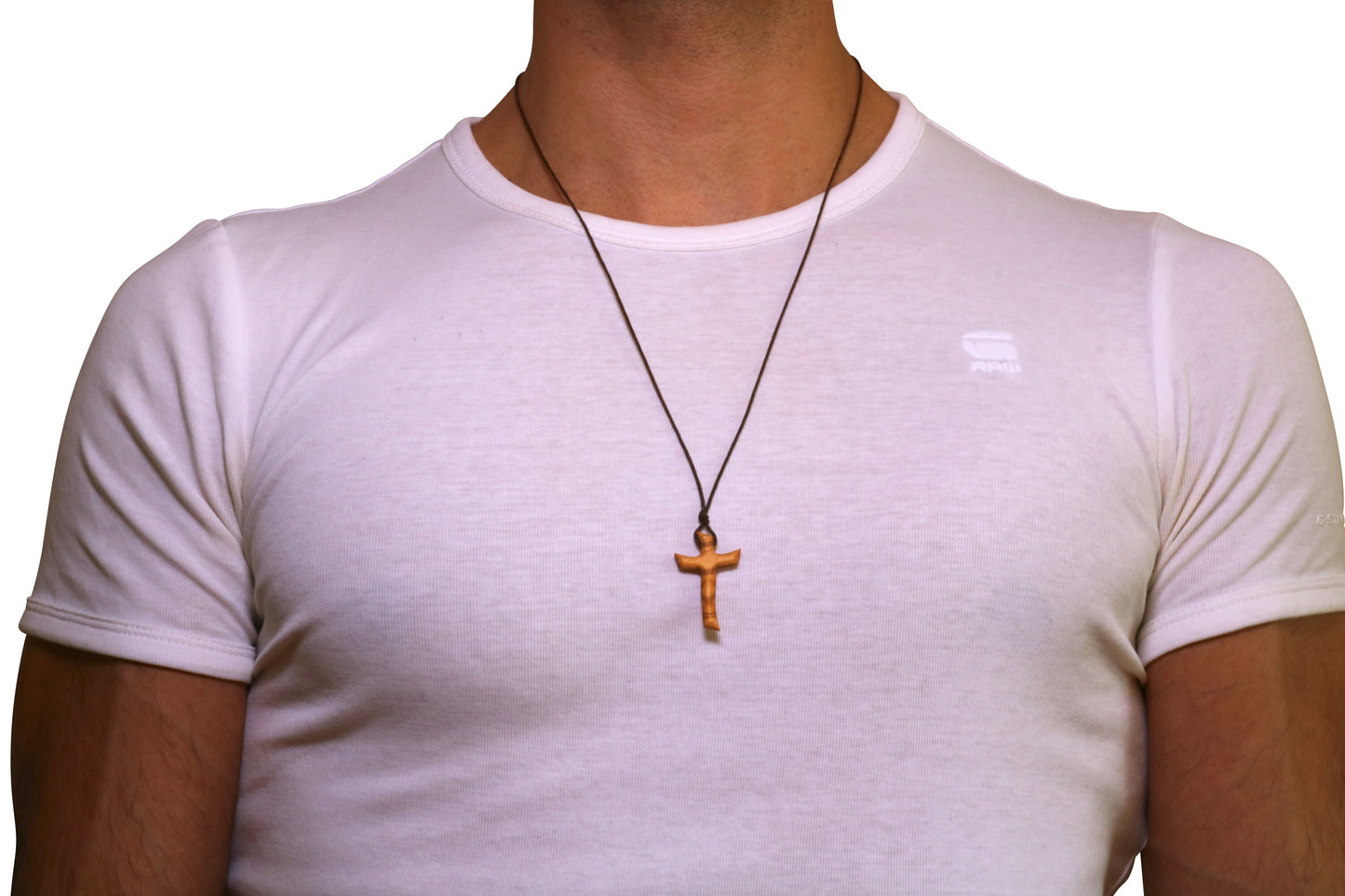 Charming olive wood cross necklace handmade in Nazareth For Men