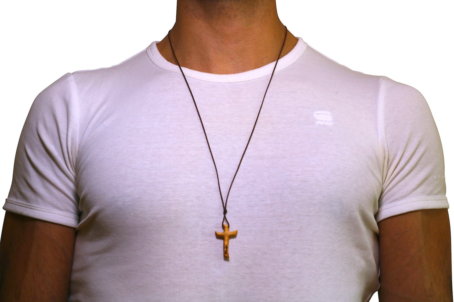 Gesegnete handgemachte Kreuzkette aus Olivenholz, gefertigt in Nazareth, gravierter Anhänger für Männer, Frauen, Jungen und Mädchen