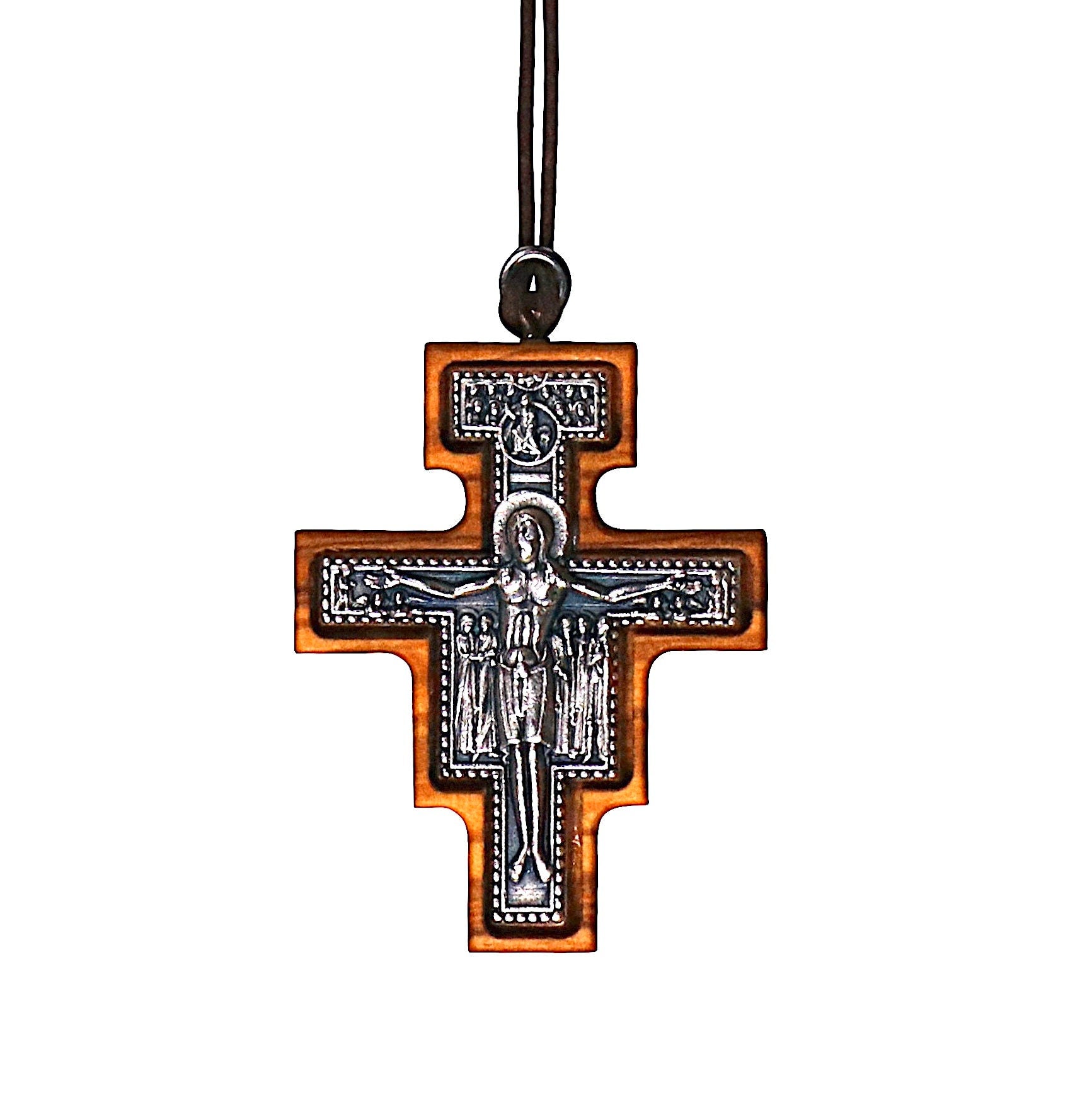 NazarethFairTrade San Damiano Olive Wood Cross Necklace Handmade in Nazareth, Symbolic Jewelry for Men & Women, Embrace Your Christian Faith - NazarethFairTrade