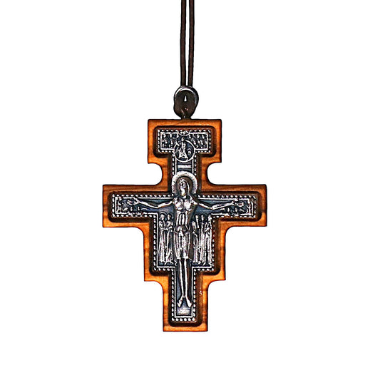 NazarethFairTrade San Damiano Olive Wood Cross Necklace Handmade in Nazareth, Symbolic Jewelry for Men & Women, Embrace Your Christian Faith - NazarethFairTrade