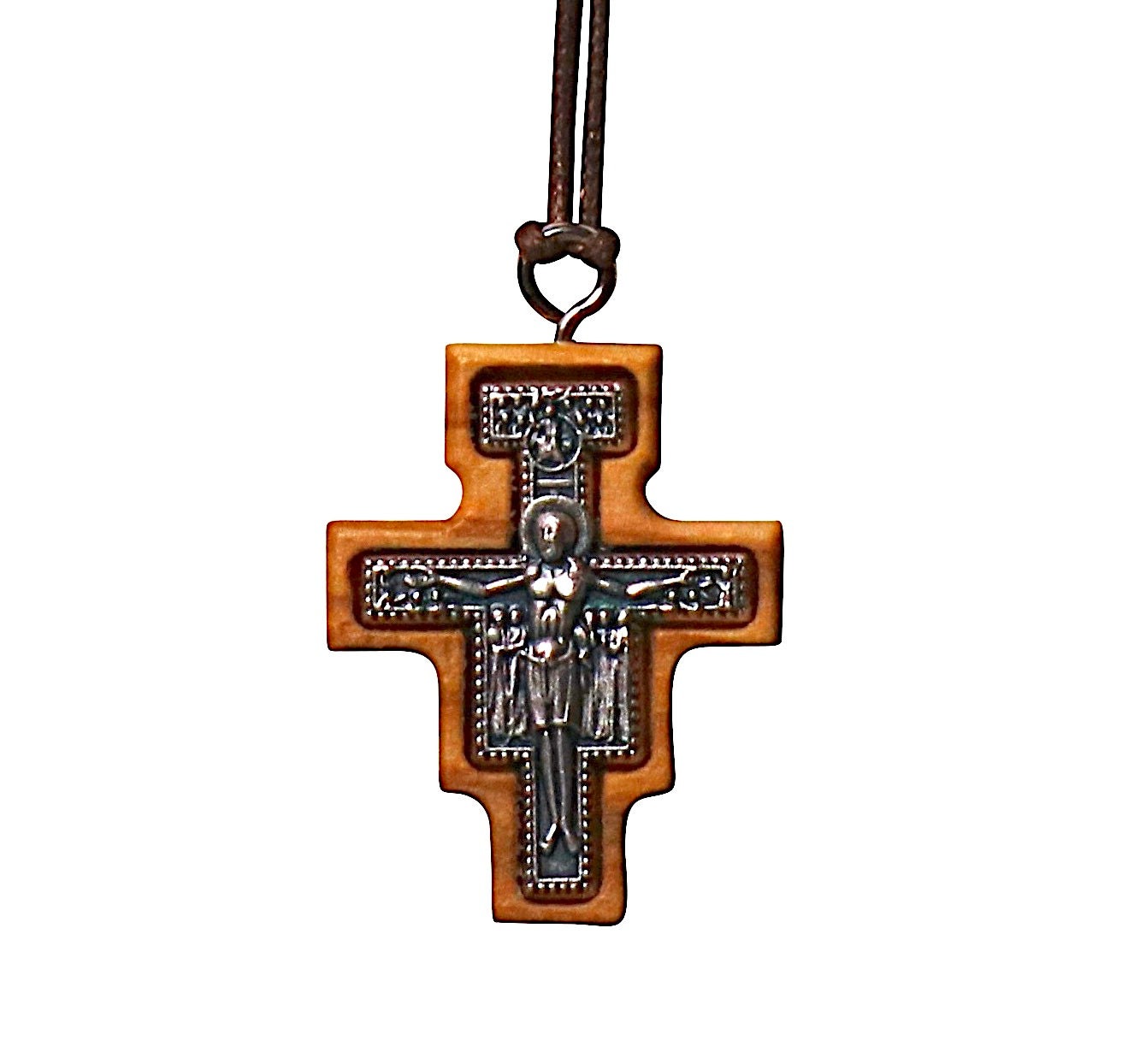 NazarethFairTrade San Damiano Olive Wood Cross Necklace Handmade in Nazareth, Symbolic Jewelry for Men & Women, Embrace Your Christian Faith - NazarethFairTrade