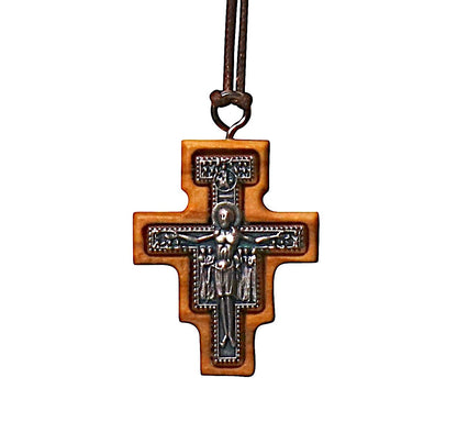 NazarethFairTrade San Damiano Olive Wood Cross Necklace Handmade in Nazareth, Symbolic Jewelry for Men & Women, Embrace Your Christian Faith - NazarethFairTrade