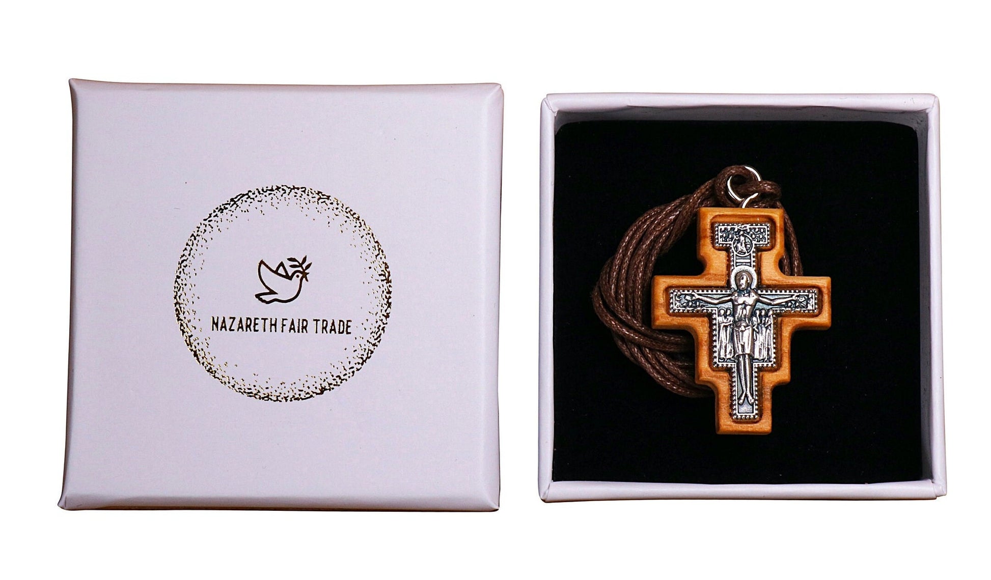 NazarethFairTrade San Damiano Olive Wood Cross Necklace Handmade in Nazareth, Symbolic Jewelry for Men & Women, Embrace Your Christian Faith - NazarethFairTrade