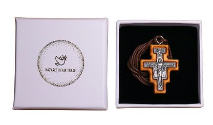 NazarethFairTrade San Damiano Olive Wood Cross Necklace Handmade in Nazareth, Symbolic Jewelry for Men & Women, Embrace Your Christian Faith - NazarethFairTrade